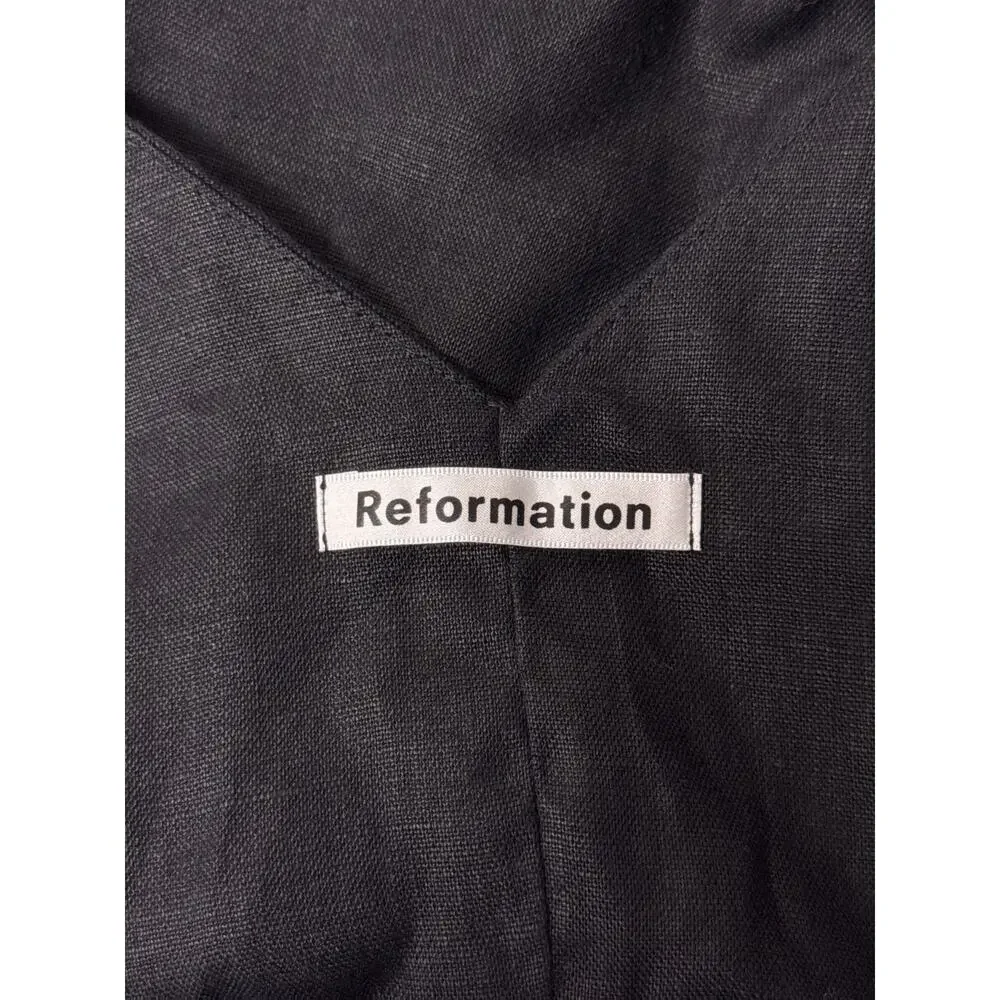 Reformation Jumpsuit 0 Womens Black 100% Linen Button Front Sleeveless Wide Leg